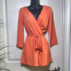 Boohoo Vibrant Orange Wrap Romper